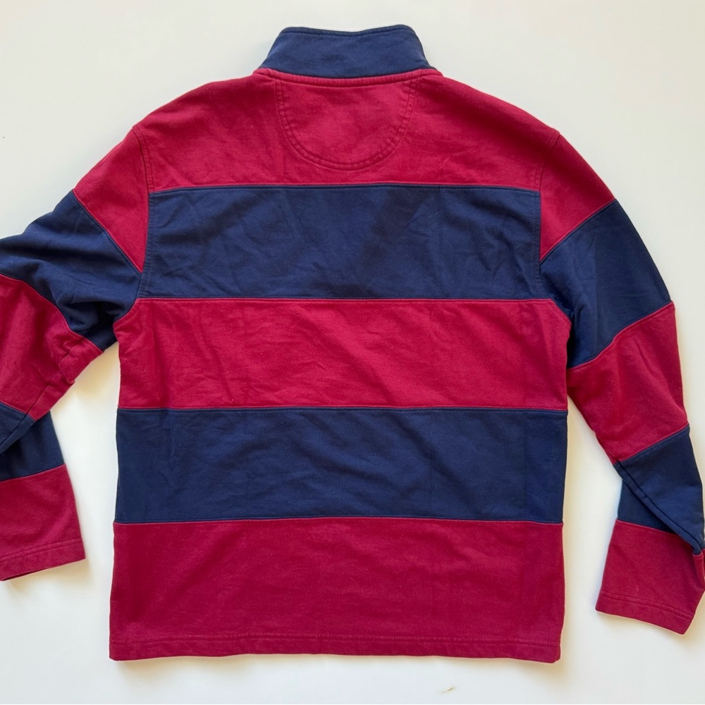 Izod Men's Red and Blue Striped Quarter Zip Sweater - Picture 2 of 5